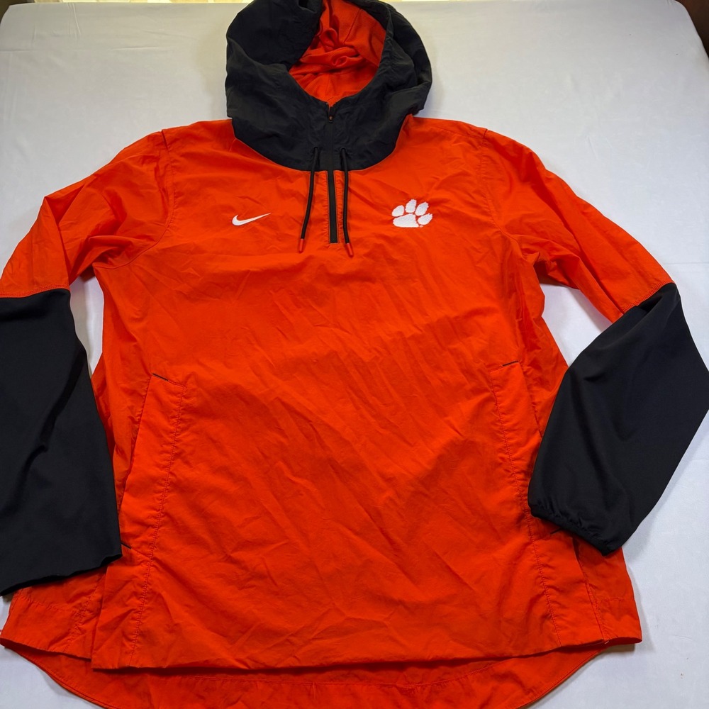 Nike Clemson Tigers Mens Large Orange Black Quarter Zip Hooded Windbreaker
